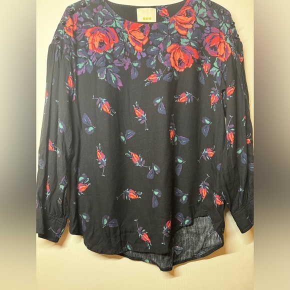 Anthropologie Maeve Gardenia Black Pink Purple Floral Linen Blend Blouse Top XS - Picture 9 of 16